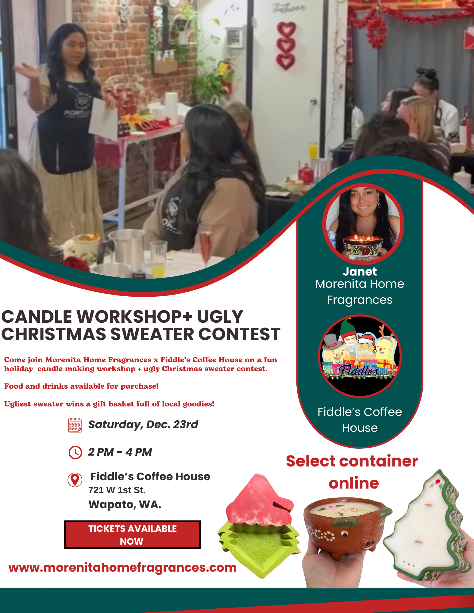 Fiddle's Coffee House Candle Workshop + Ugly Christmas Sweater Contest